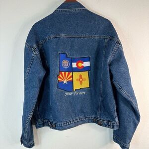 USA Vintage 90s IMUS Four Corners Denim Trucker Jacket Mens Large Flannel Lined